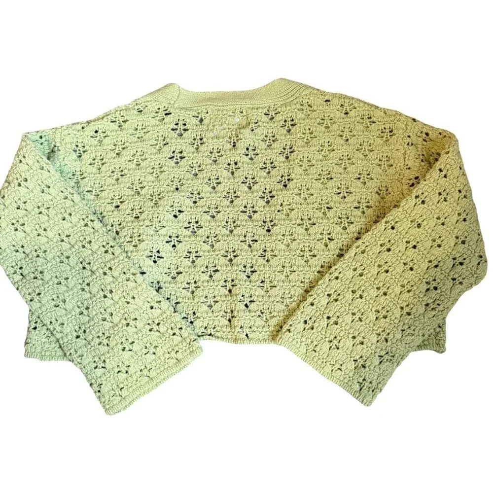 Zara Girls Crochet Knit Cardigan Light Green Sweater Size 8